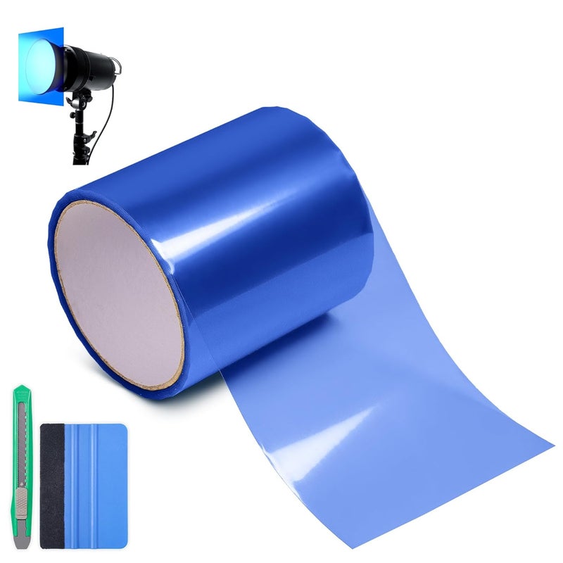 Arespark فيلم فلتر ضوء تحويل اللون، ملصقات فيلم فلتر شفاف DIY لعيد الميلاد، أضواء المناظر الطبيعية، أضواء الحدائق، تظليل أبواب ونوافذ الزجاج، تظليل أضواء الضباب في السيارات (4 بوصة × 20 قدم، أزرق) - Image 1